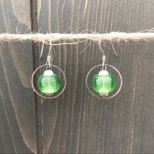 Silver Earrings with Green Bead